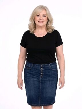 St. John's Bay Dark Wash Button-Fly Secretly Slender Denim Pencil Skirt Size 3X